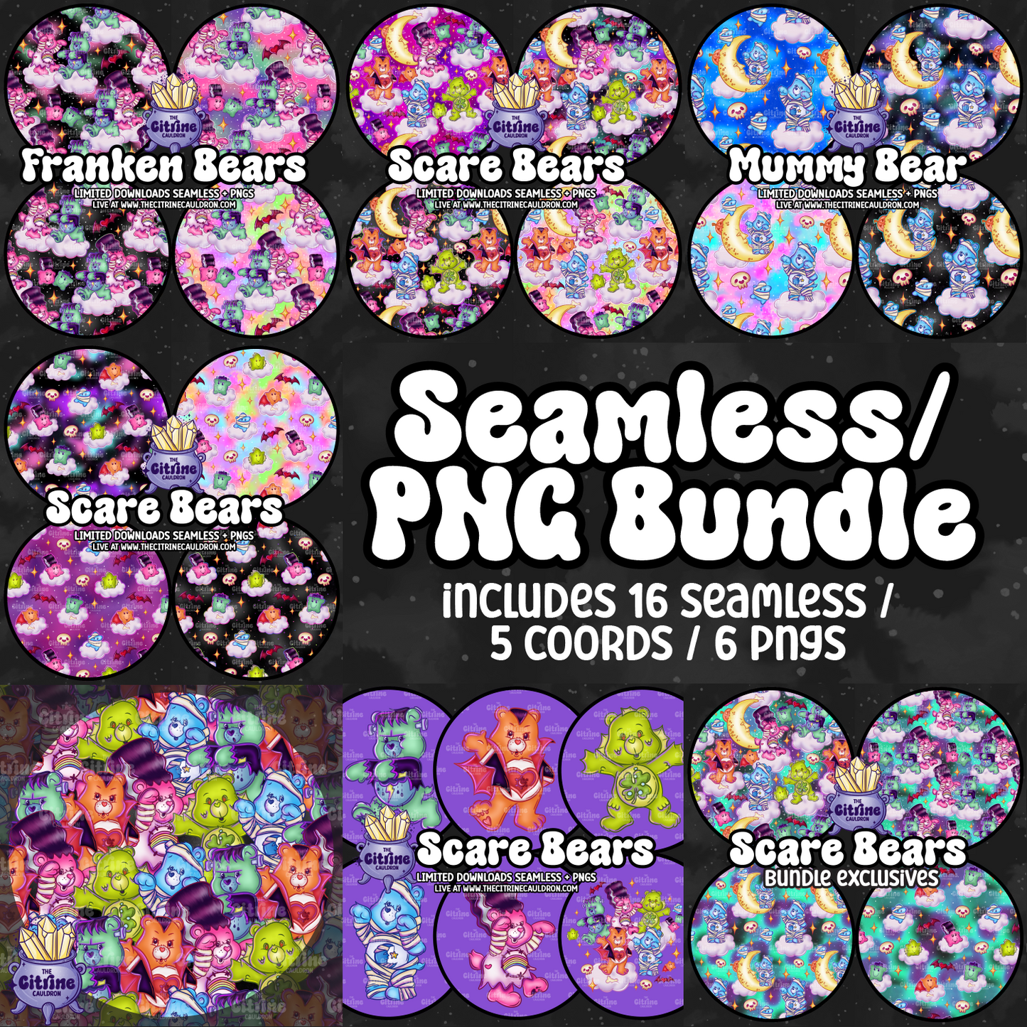 Scare Bears Collection - Seamless, Coordinates & PNG Bundle