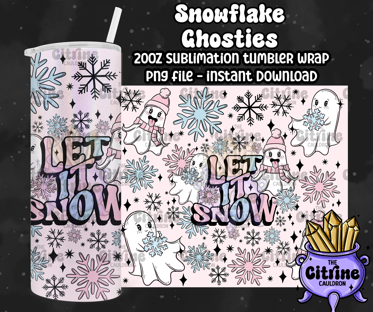 Snowflake Ghosties - PNG Wrap for Sublimation 20oz Tumbler