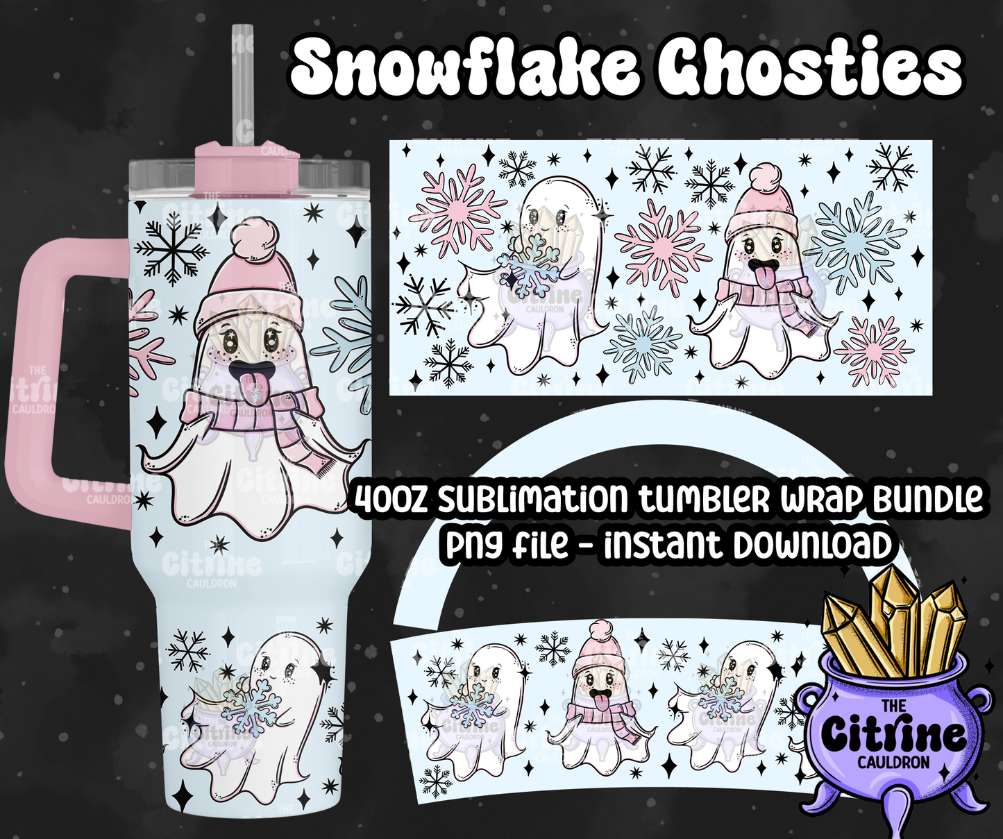 Snowflake Ghosties - PNG Wrap for Sublimation 40oz Tumbler