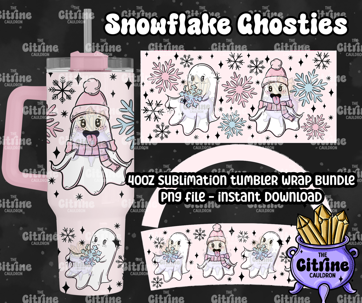 Snowflake Ghosties - PNG Wrap for Sublimation 40oz Tumbler