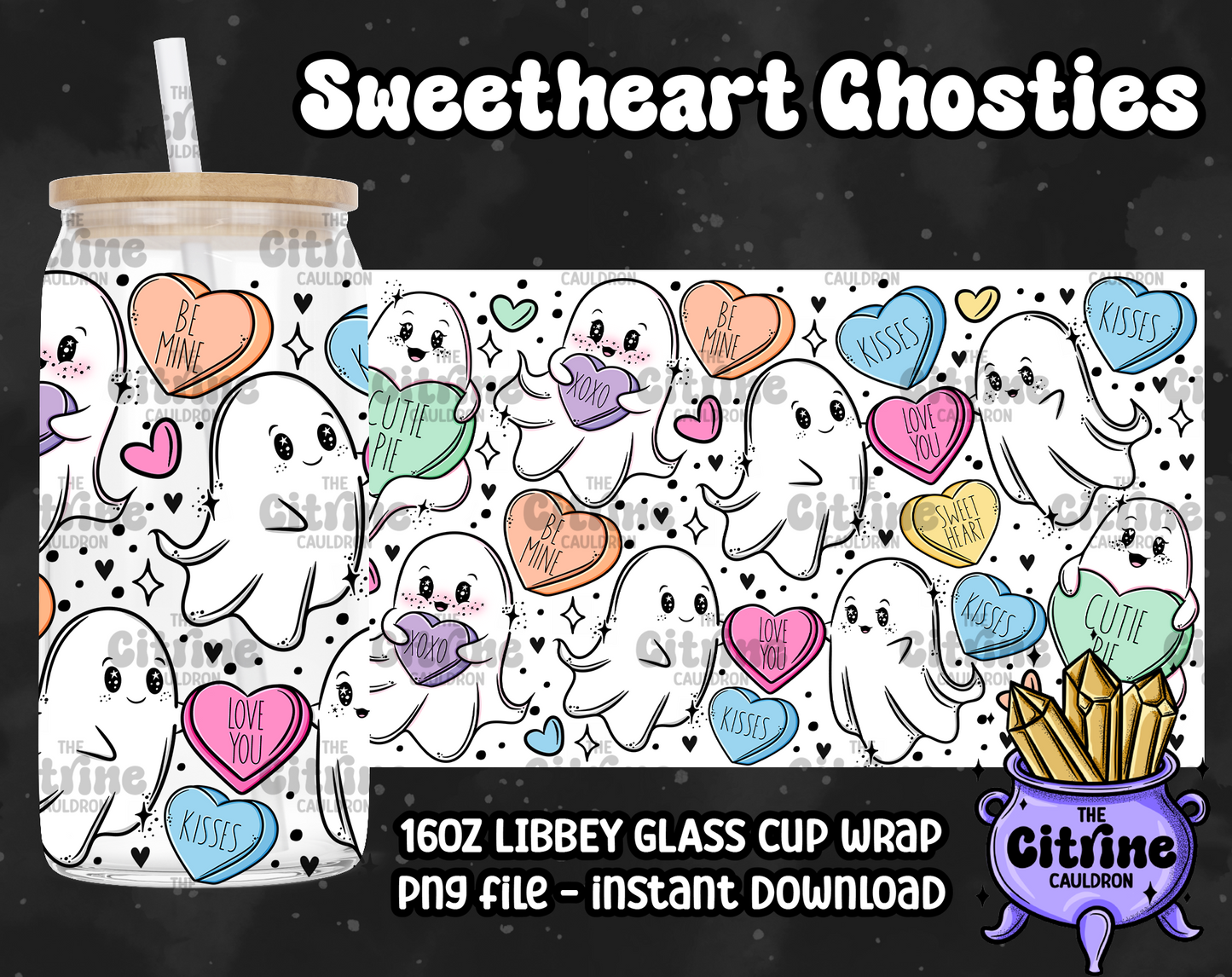 Sweetheart Ghosties - PNG Wrap for Libbey 16oz Glass Can