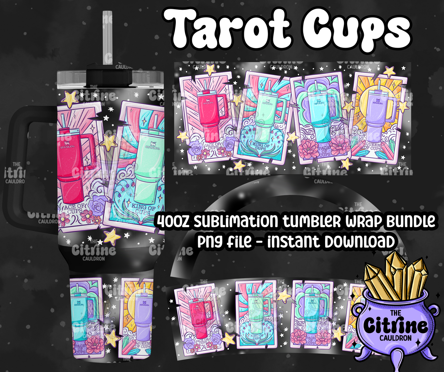 Tarot Cups - PNG Wrap for Sublimation 40oz Tumbler