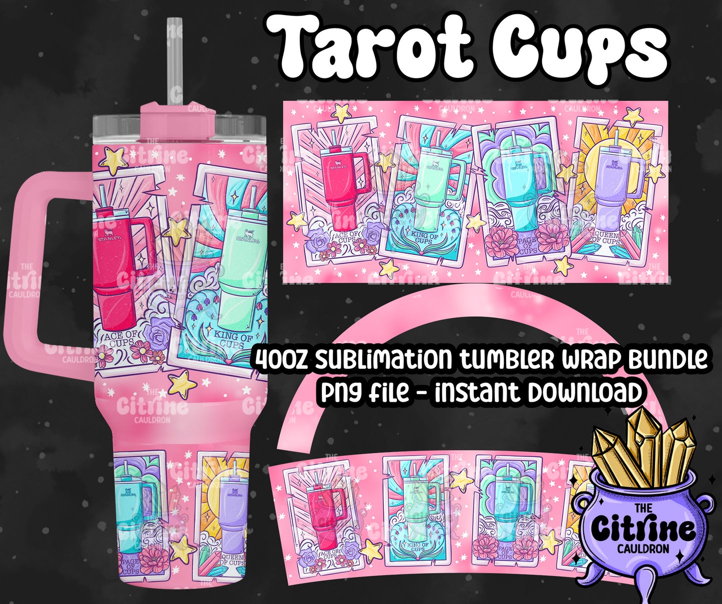 Tarot Cups - PNG Wrap for Sublimation 40oz Tumbler