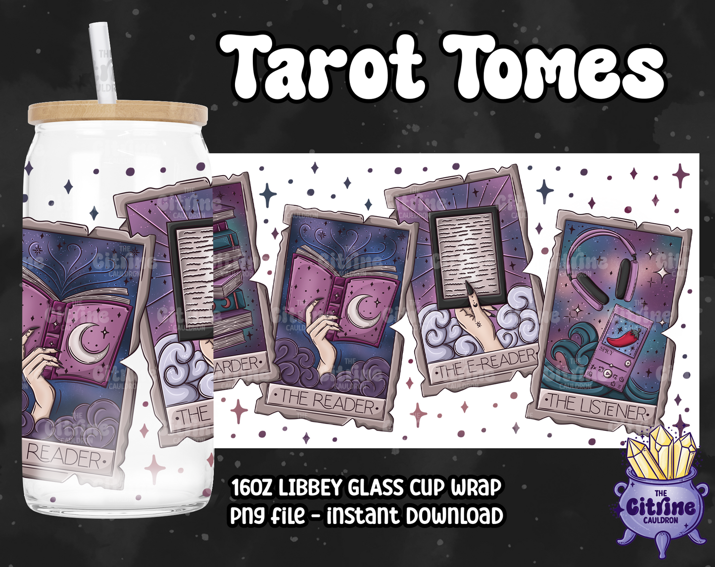 Tarot Tomes - PNG Wrap for Libbey 16oz Glass Can